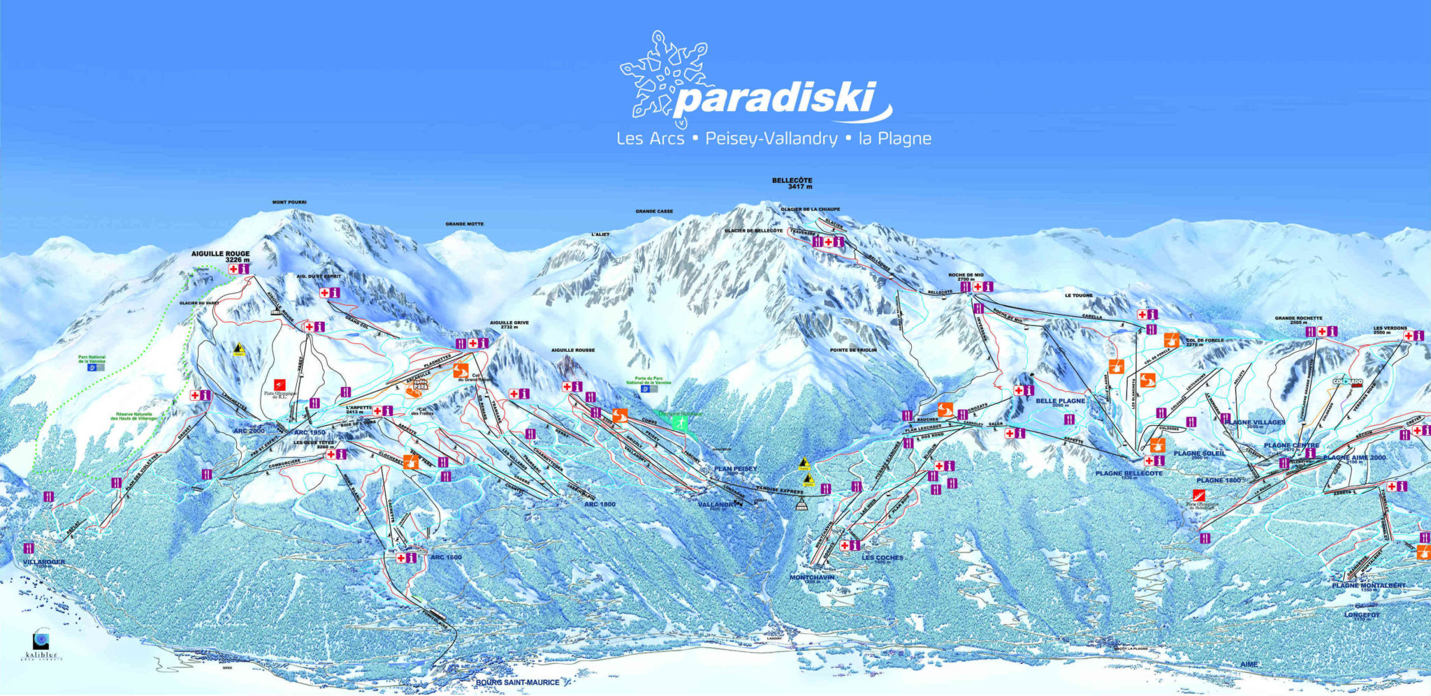 Piste Map Paradiski Ski Area Les Arcs and La Plagne