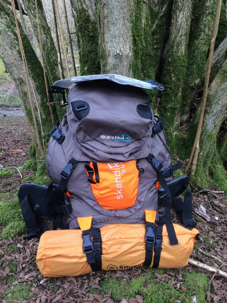 Bogong medium rucksack in the woods packed for camping