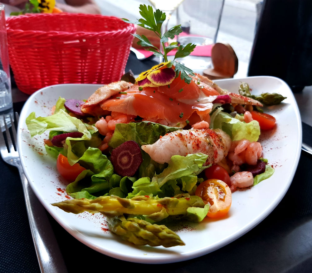Seafood salad at Restaurant Basquetoy in Luz during Pyrenees adventure holiday review