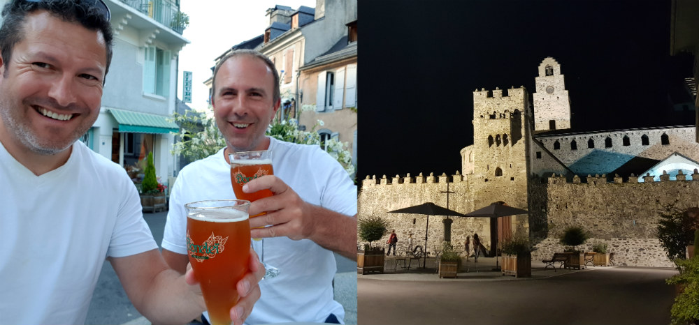 Square outside Hotel Templiers in Luz by day and night during Pyrenees adventure holiday review