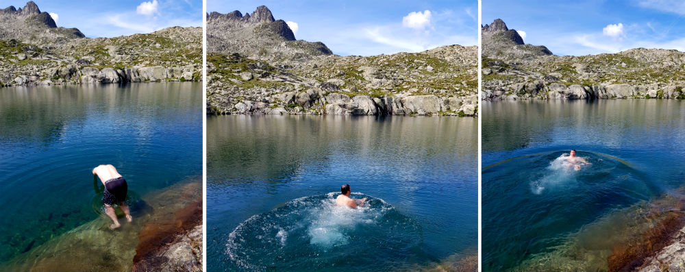 Wild Swimming in glacier fed lake in National Reserve of Nouvielle