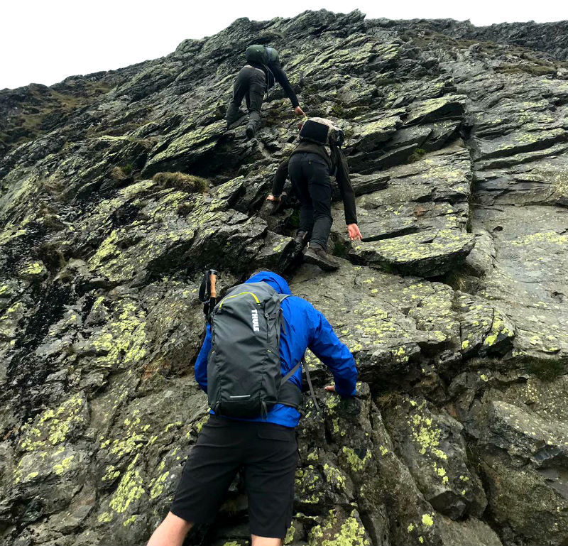 Scrambling up Sharp edge In Lake District