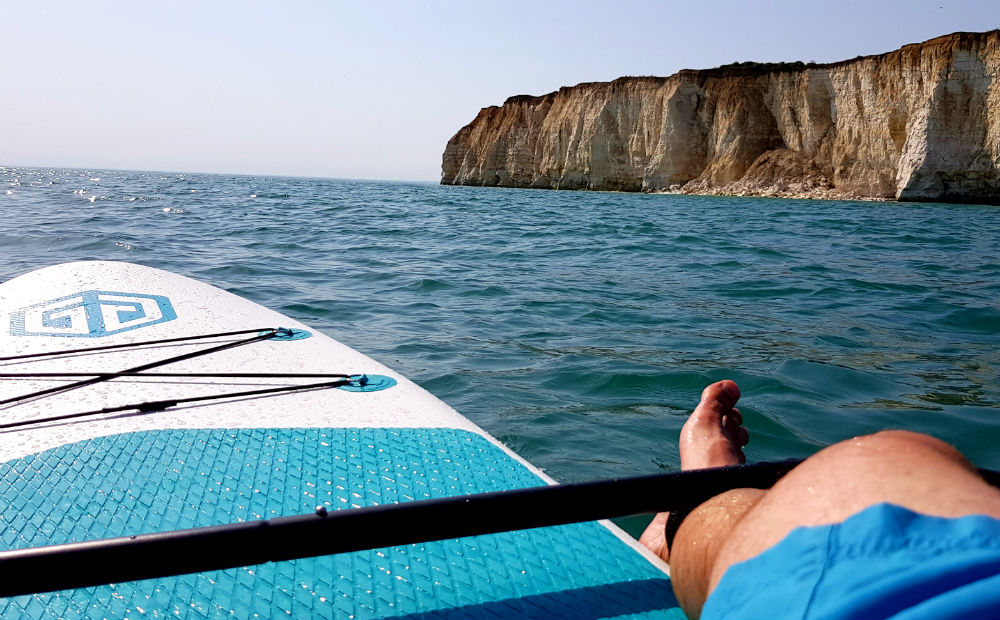 SUP in Newhaven Sussex during review of goosehill durable and light paddle board