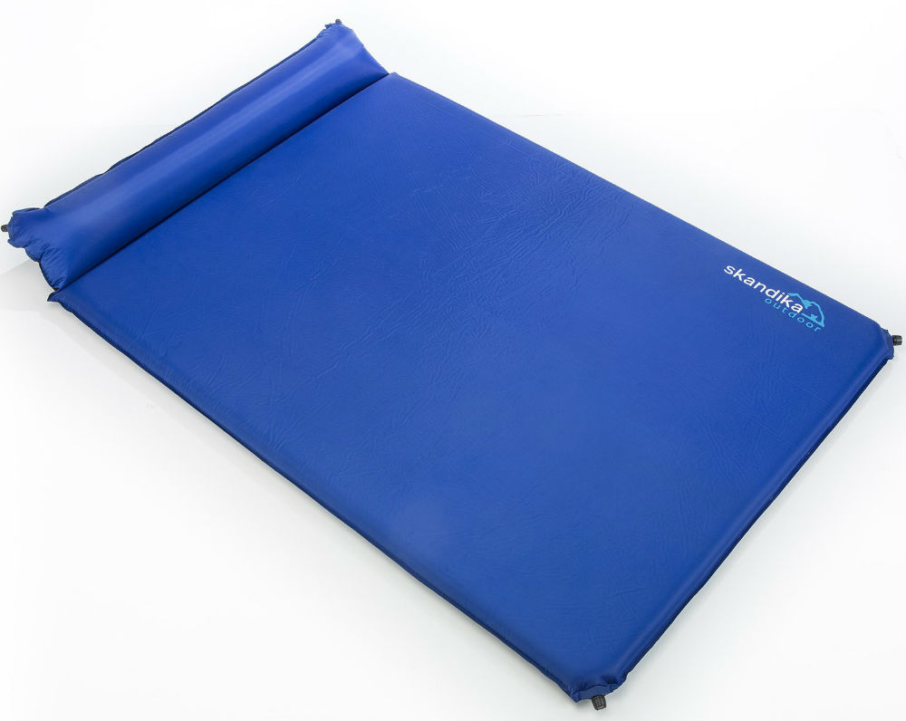 Double self-inflating mattress with pillow