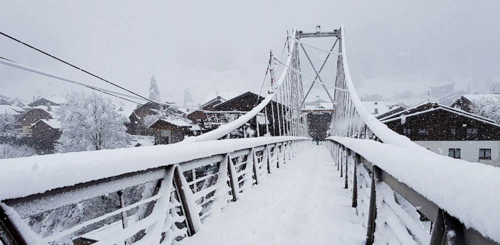 Franois Baud Footbridge in Morzine covered in snow