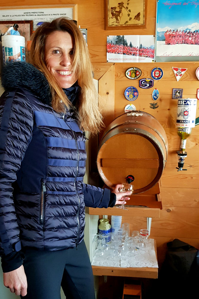 Inside La Turche ski lift with the owner