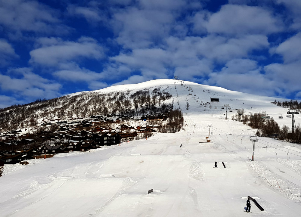 View of snowpark from my room during rf Myrkdalen snowboarding holiday in Norway