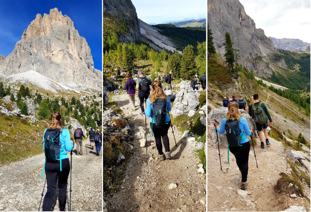 Lightweight daypack for hiking in adler group around Sassa Longo in Dolomites Val Gardena Ortisei Italy