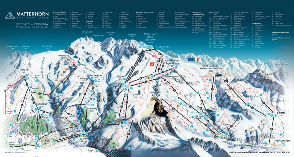 Review of Cervinia snowboarding holiday in Matterhorn Ski Paradise - piste map