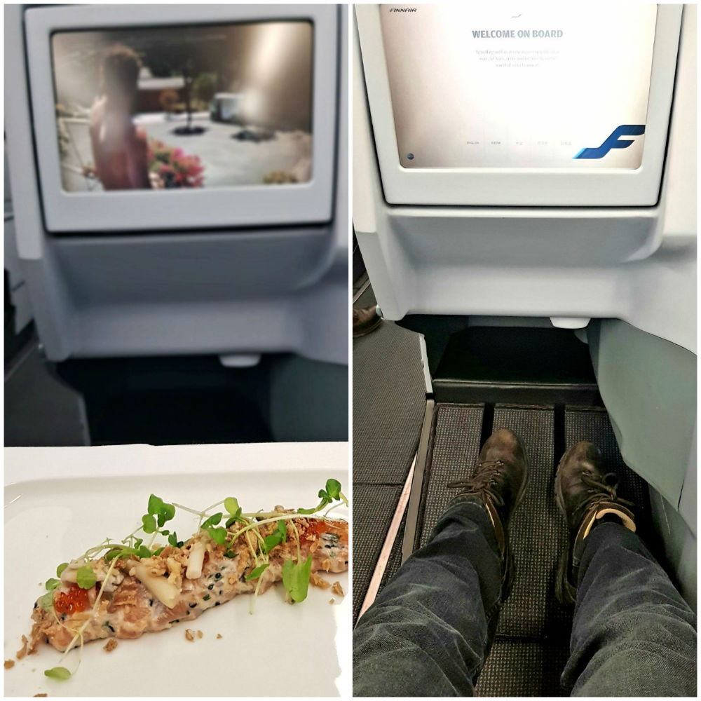 Finnair Helsinki to Sapporo flight - food screen and legroom on way to niseko review