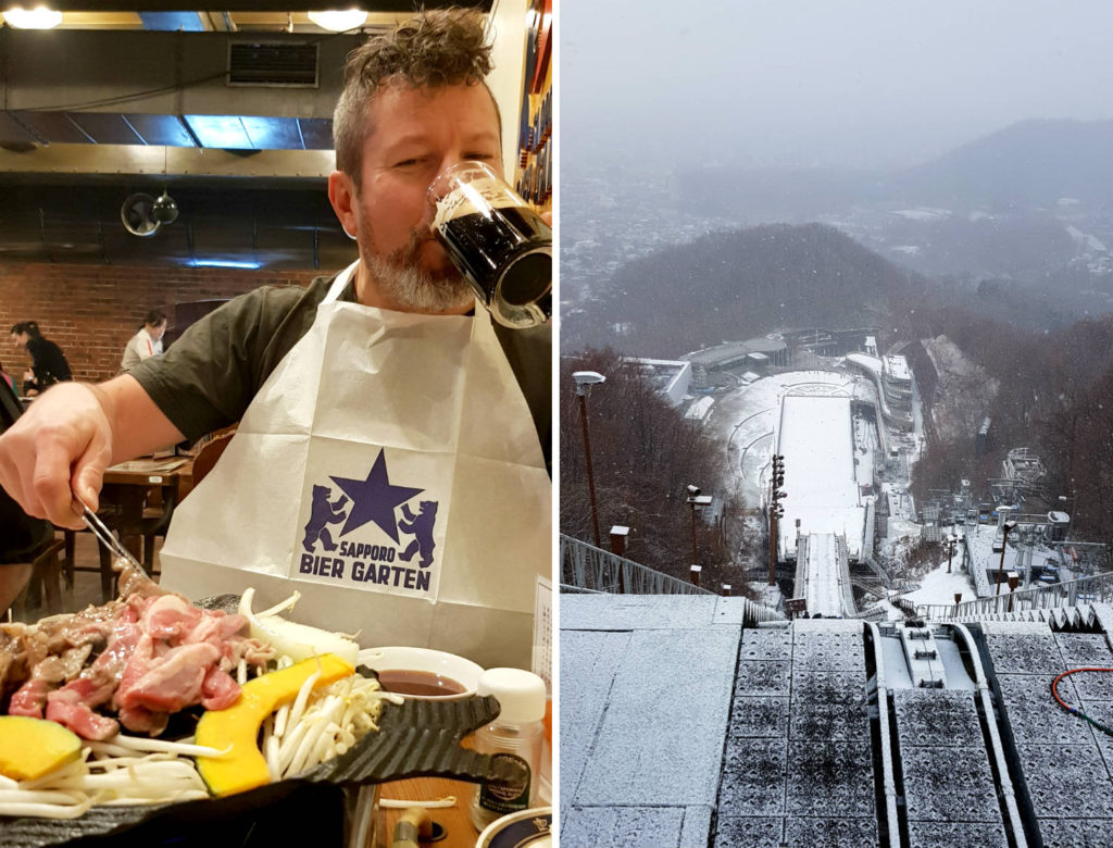Sapporo beer garden and Olympic ski jump in Hokkaido Japan