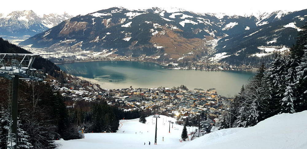Zell lake and piste down towards Zell am See