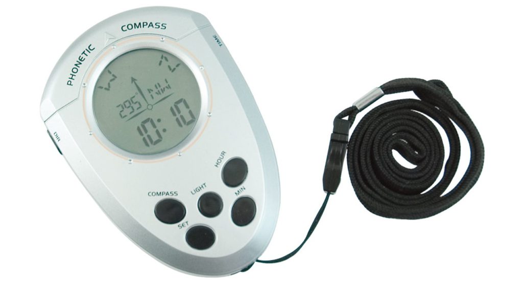 Silver talking compass with LED navigation dial
