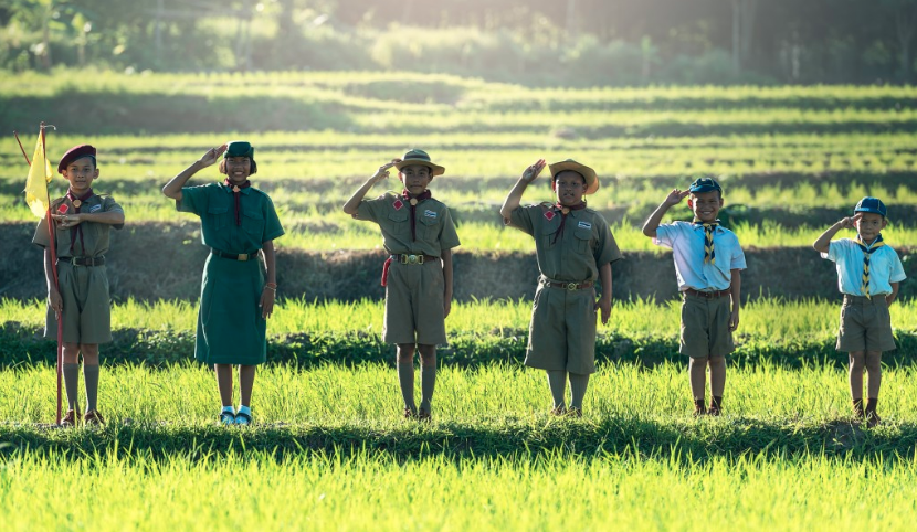 Scout troop lined up in uniform