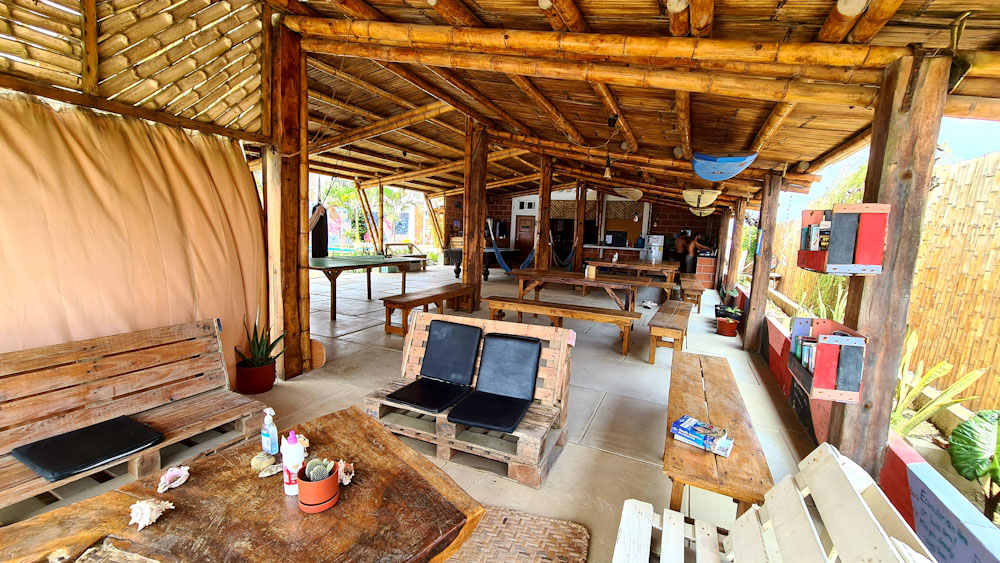 Free Spirit Hostel social area suring Puerto Engabao surf & yoga holiday in Ecuador - Copyright Cara Rees
