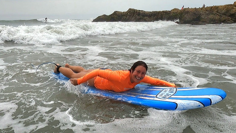 Cara paddling during Puerto engabao Surf and yoga holiday in Ecuador Copyright Cara Rees