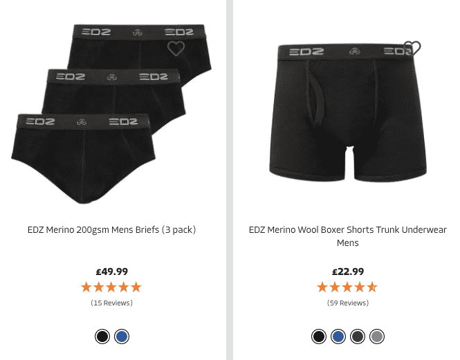 Black merino briefs and boxer shorts