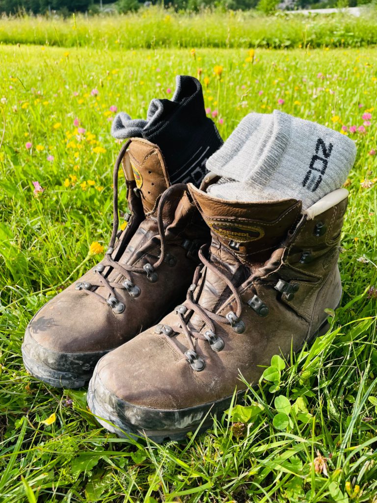 Merino socks in a pair of walking boots