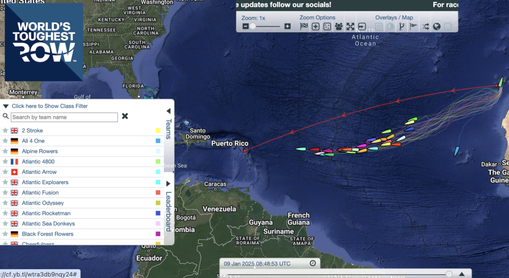 Map of Atlantic with small nautical icons representing boats in the Talisker Whiskey Atlantic Challenge